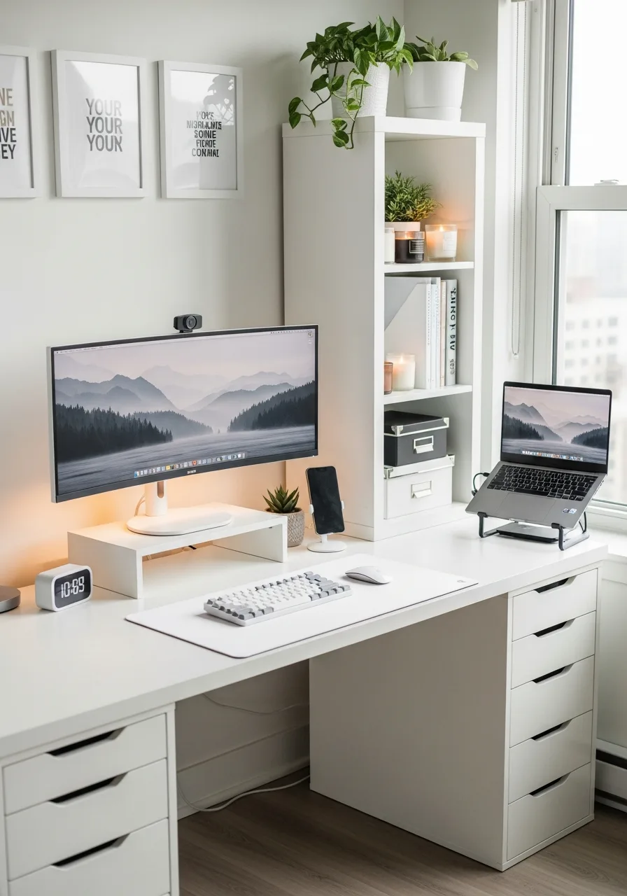 Motivational bright office desk setup