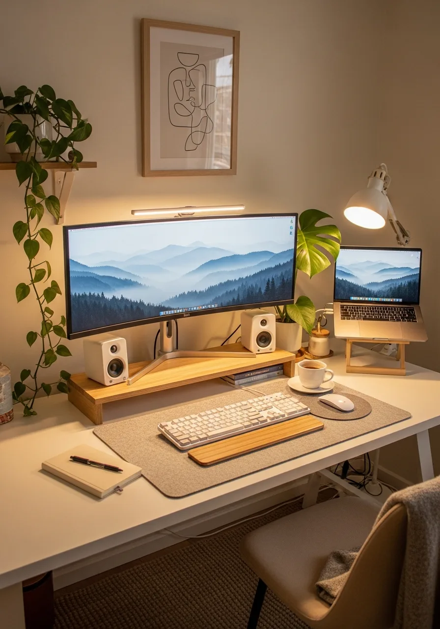 Cozy ultrawide gallery desk setup