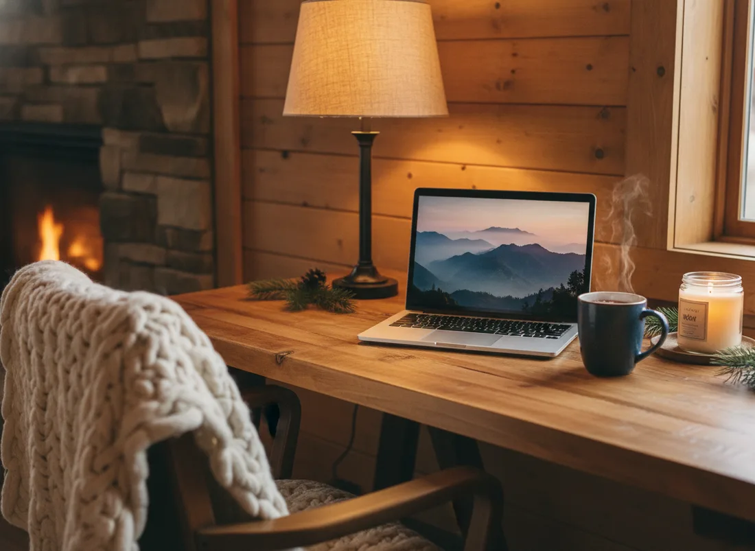 Winter cabin desk setup