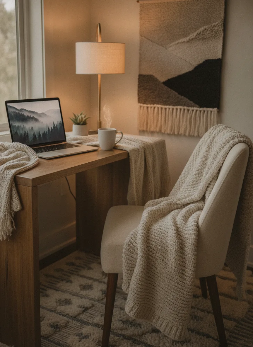 Layered-textile desk setup