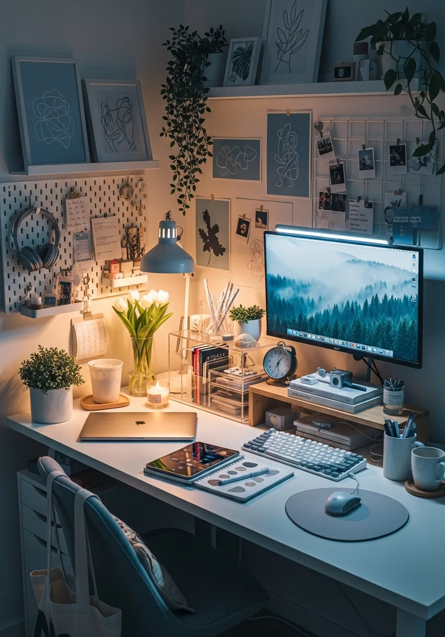 Blue study-desk aesthetic setup