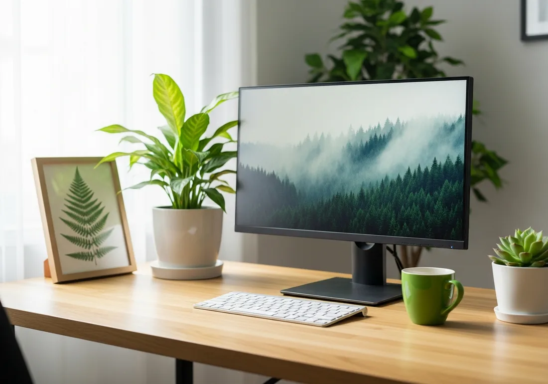Fresh green plant desk setup