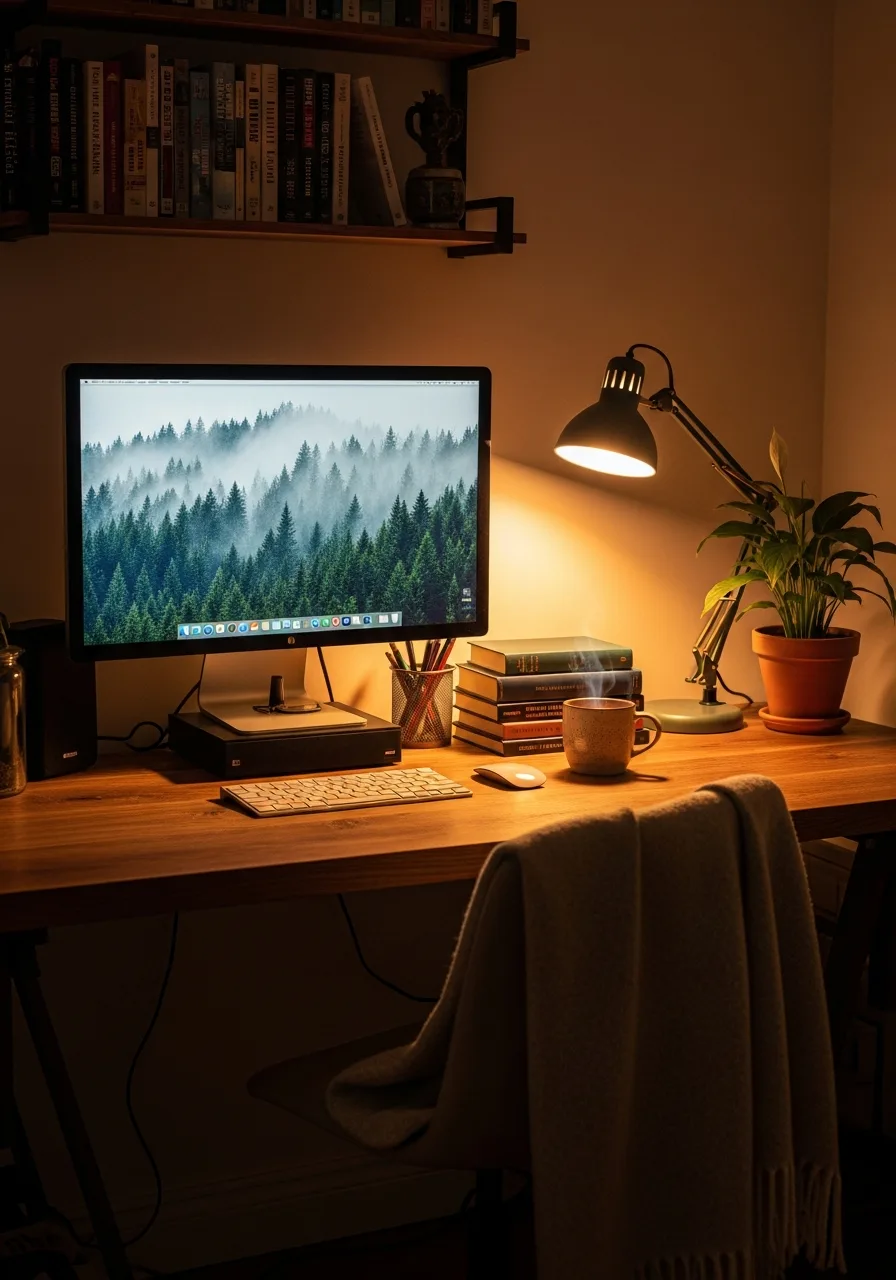 Cozy reading-nook desk setup