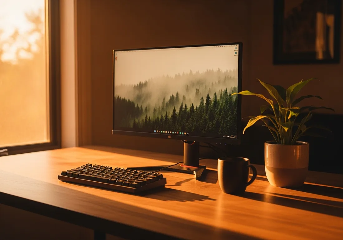 Sunset warm minimal desk setup