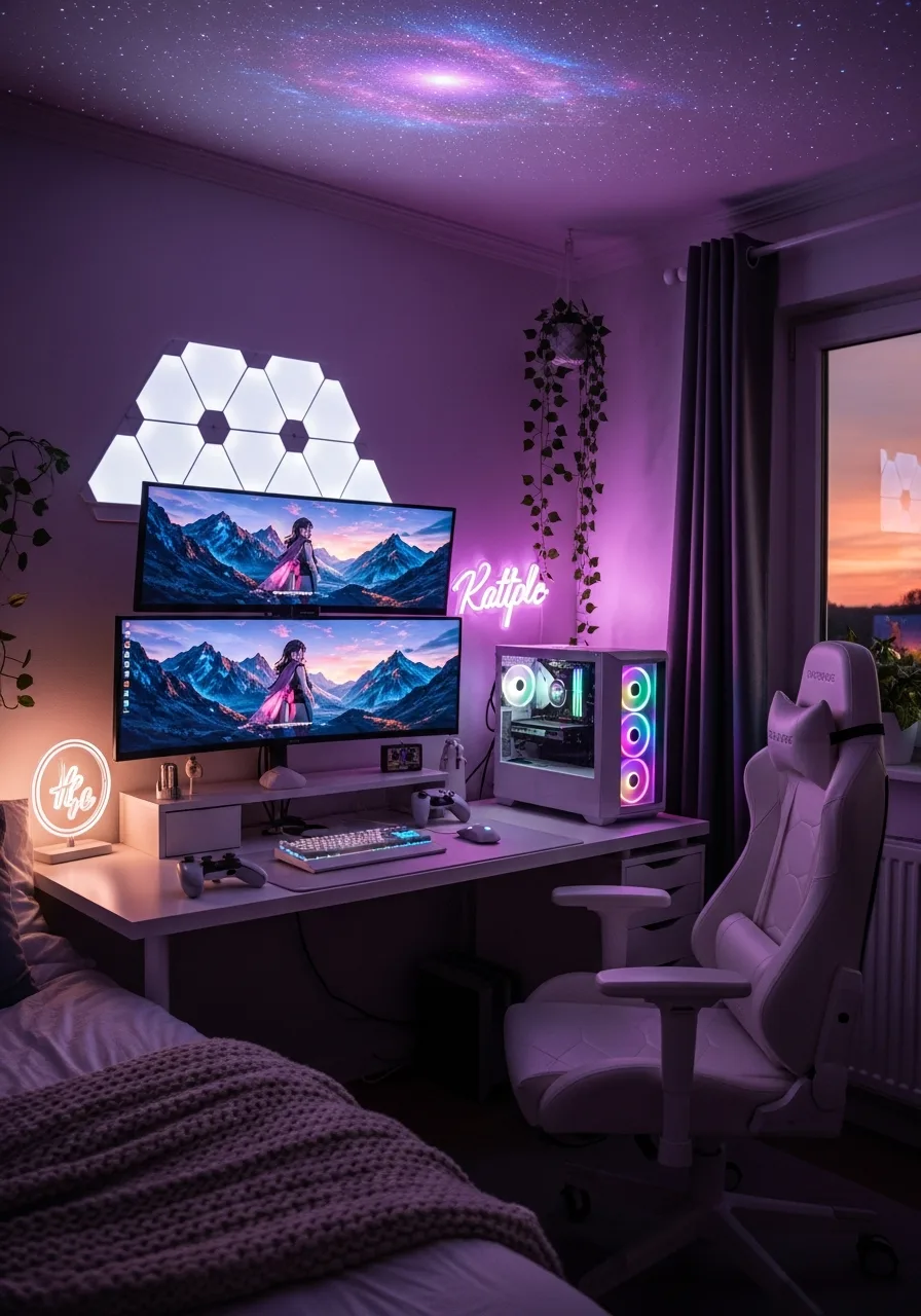 Galaxy projector room desk setup