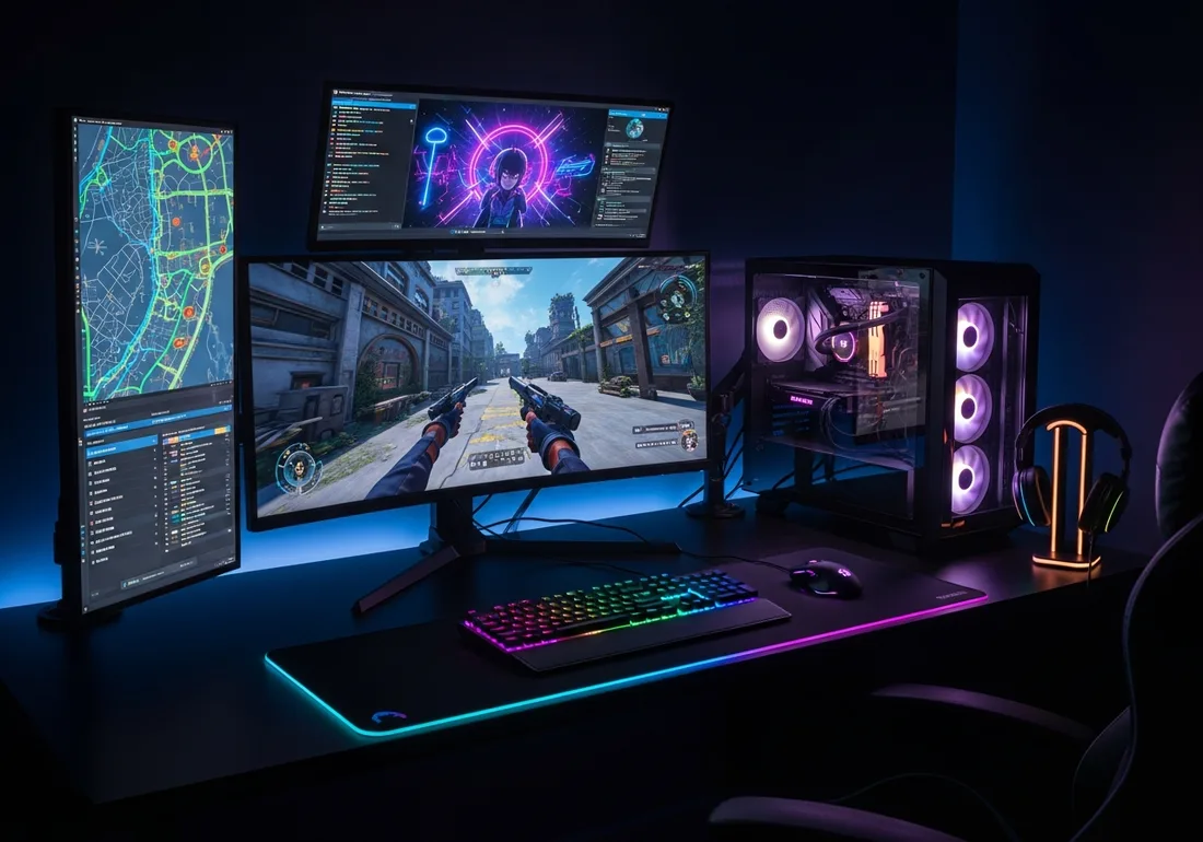 RGB triple-monitor rig