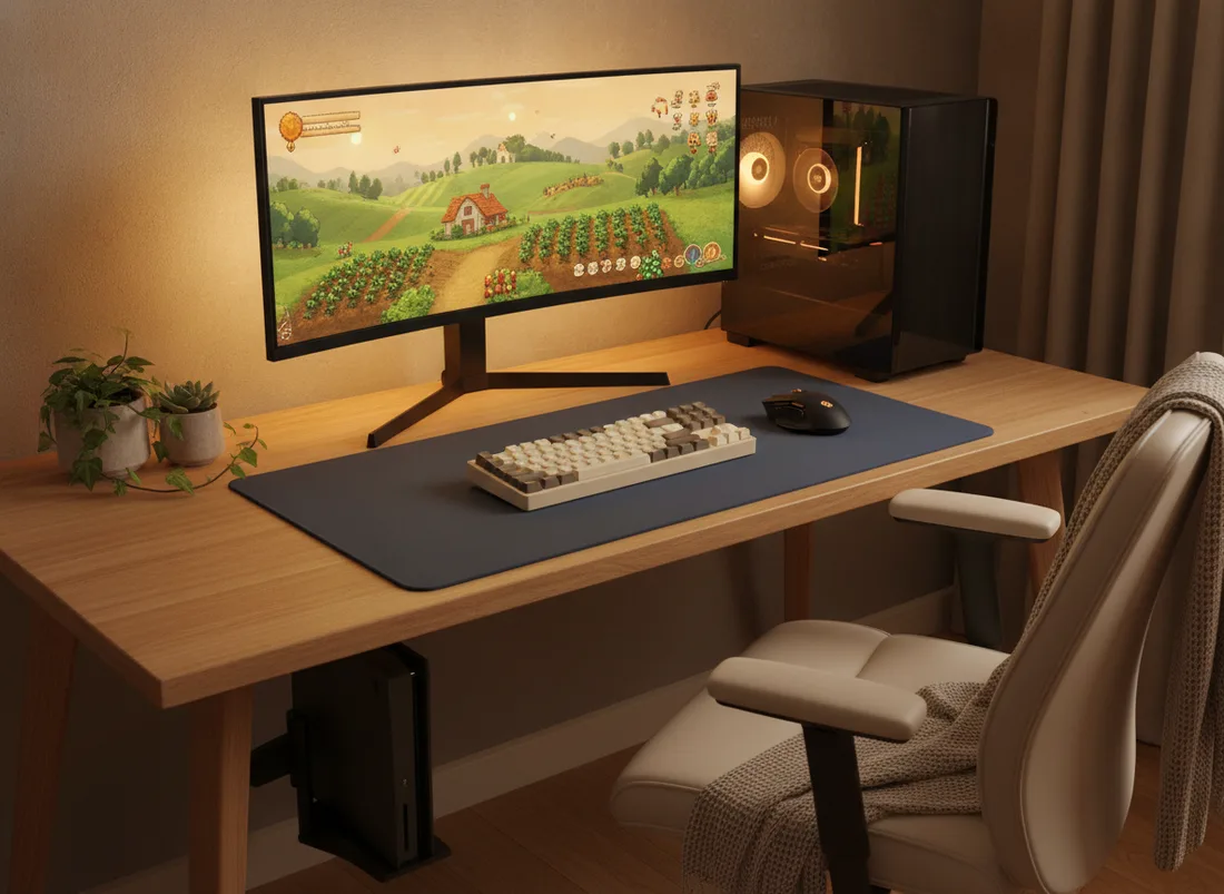 Cozy wood warm-RGB build desk setup