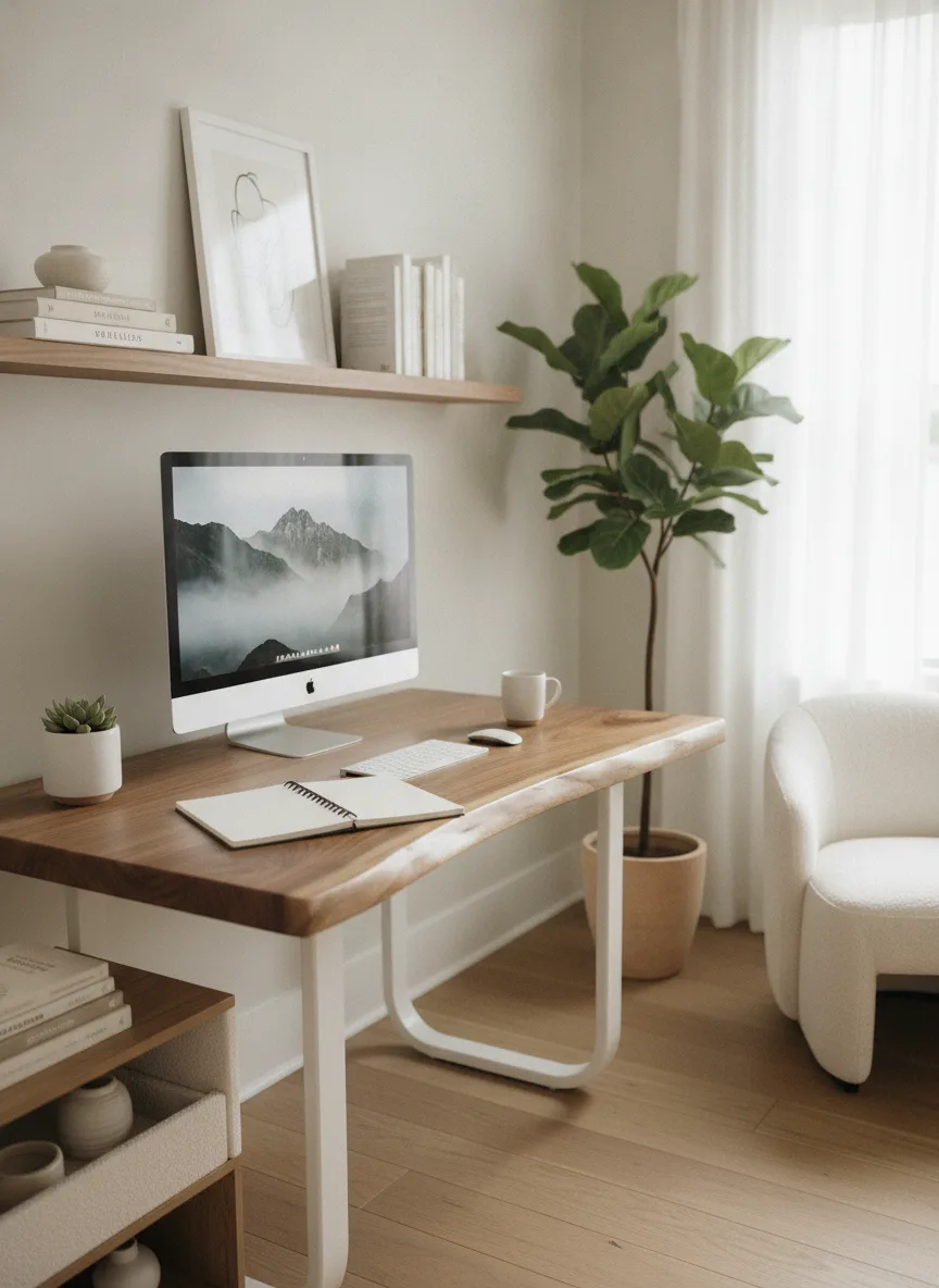 Live-edge writing desk setup