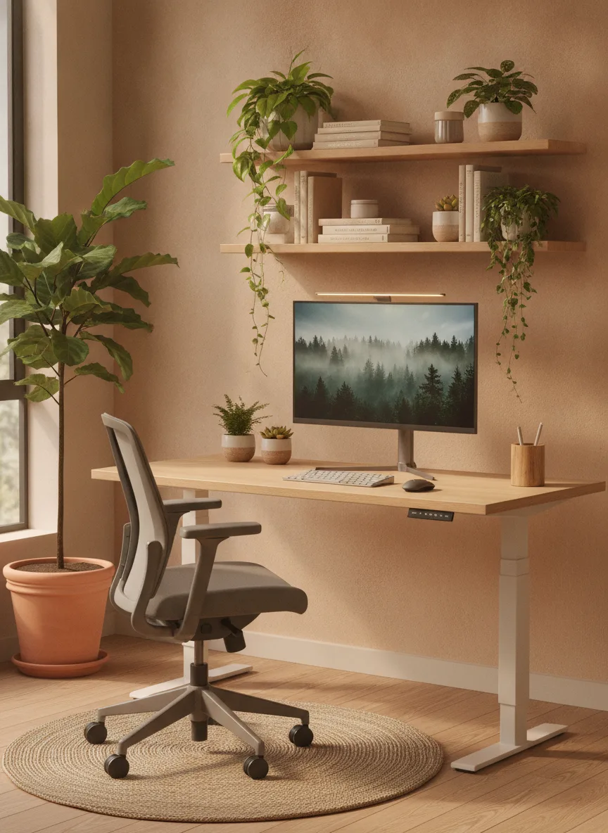 Biophilic standing desk setup