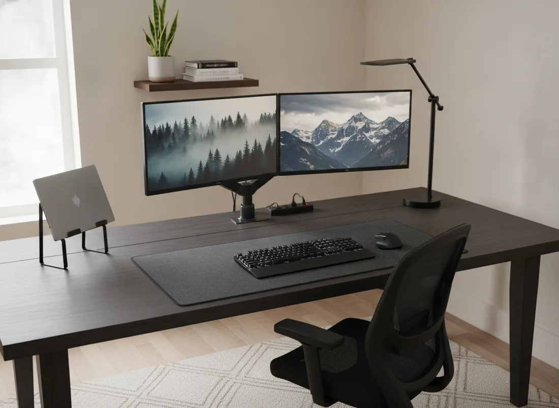 Dual-monitor command center desk setup