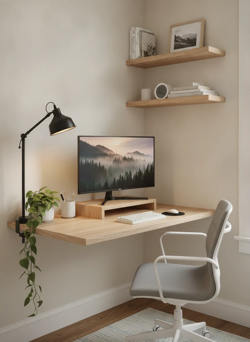 Compact corner home office desk setup