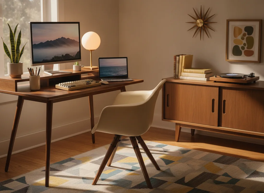 Mid-century modern office desk setup