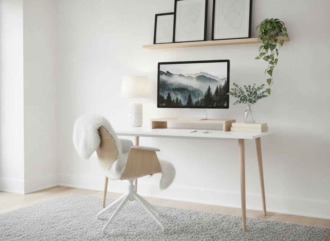 Scandinavian bright office desk setup