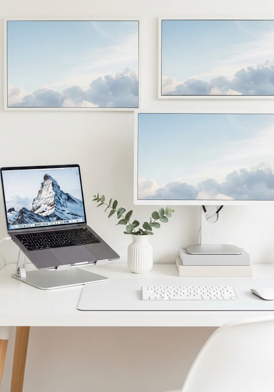 Scandinavian laptop desk setup