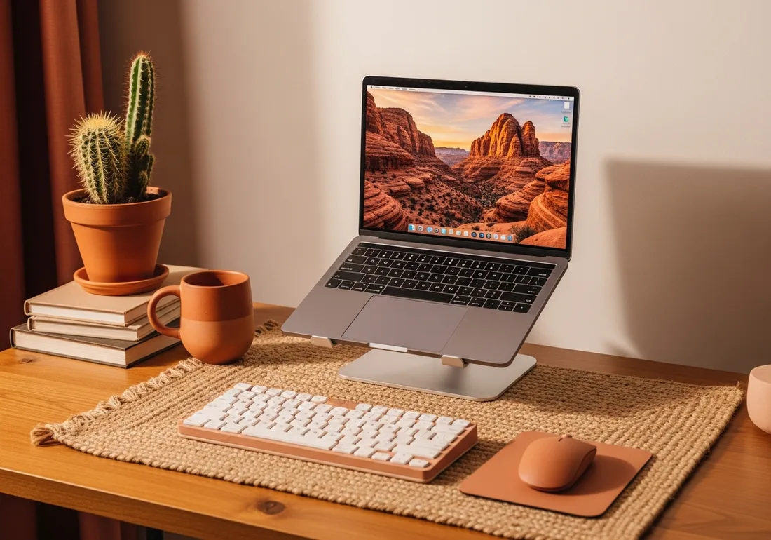 Desert terracotta laptop desk setup