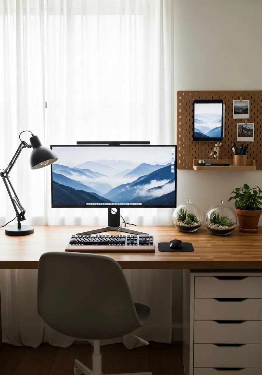 Developer wood desk setup