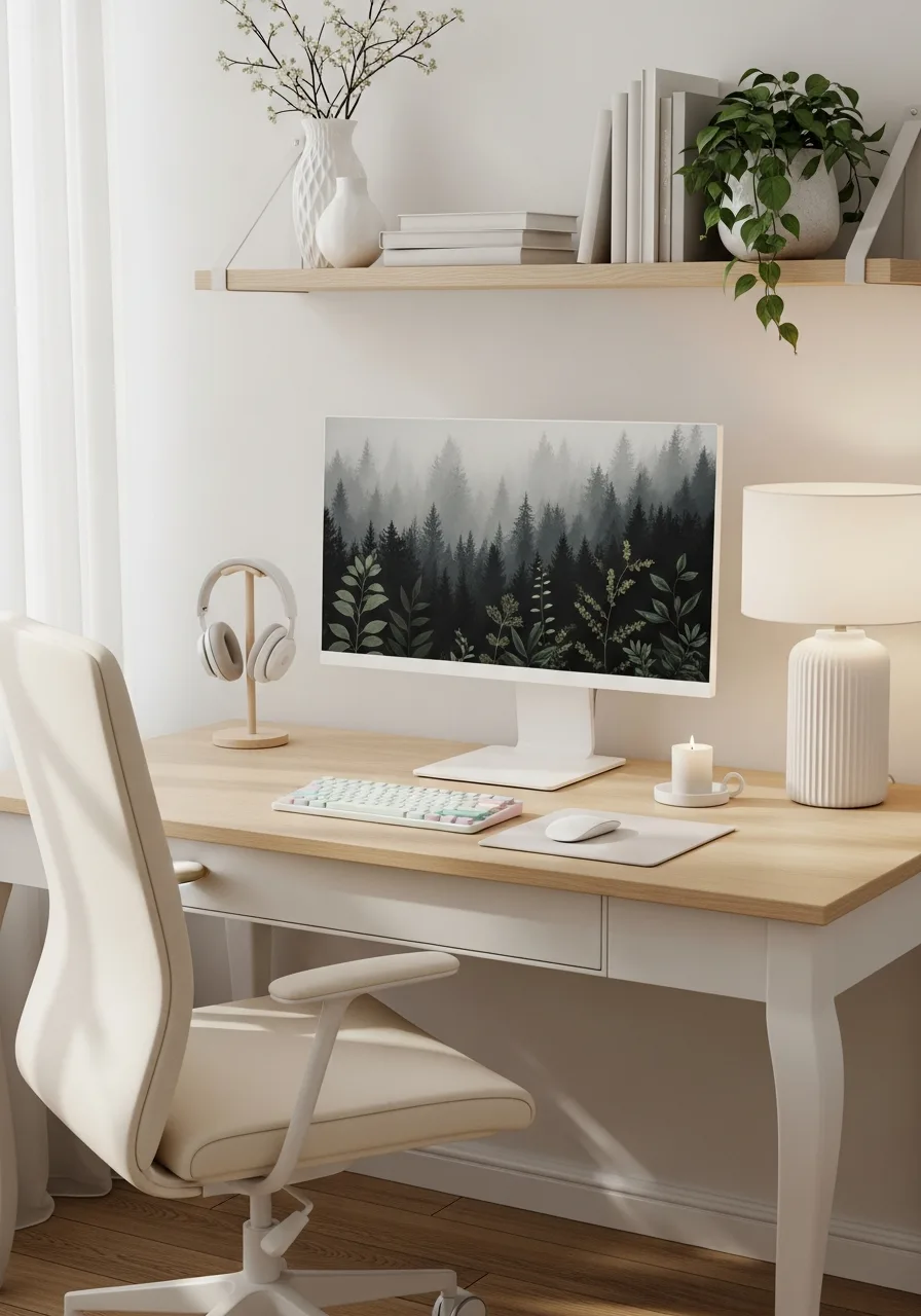 Scandinavian white desk setup