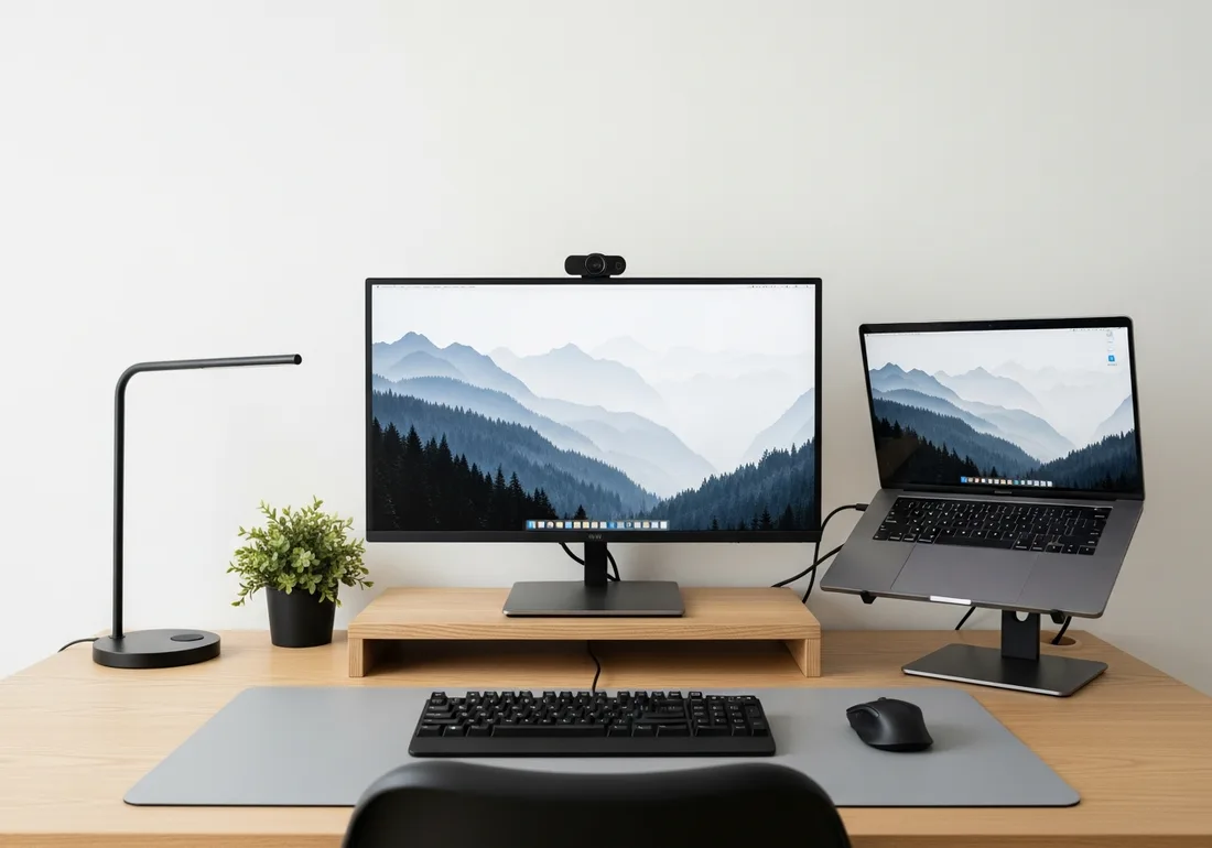 Black-accent minimal desk setup