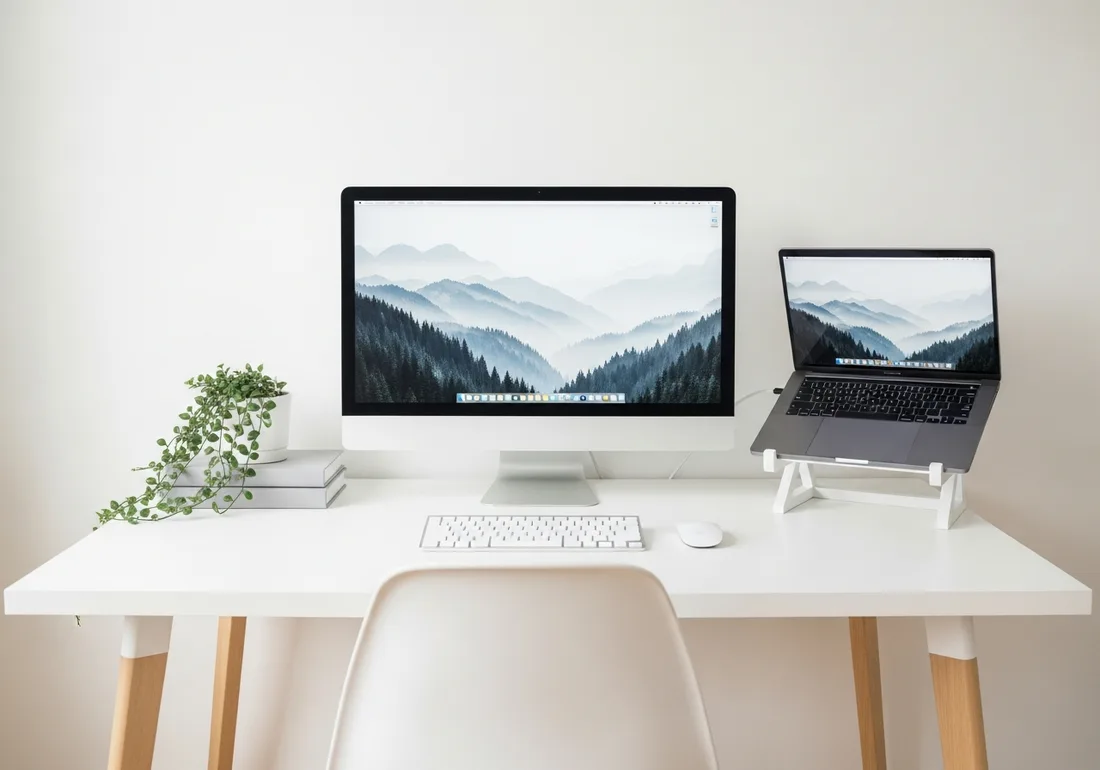 Bright Scandinavian morning desk setup