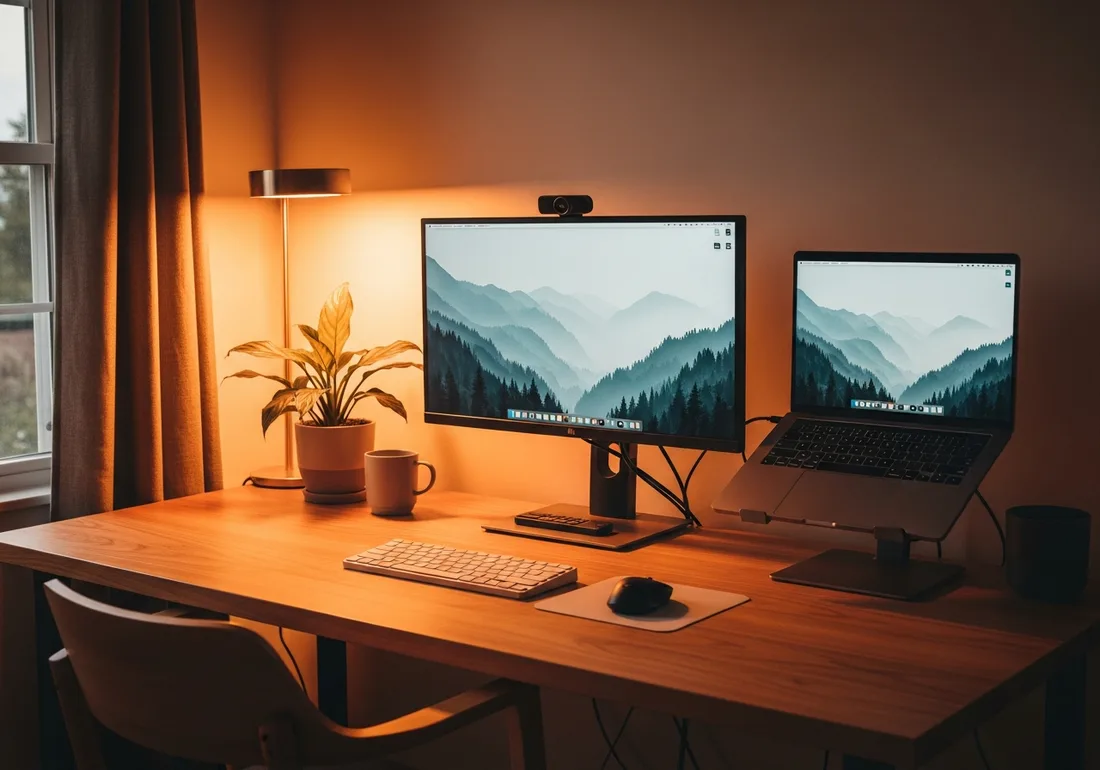 Sunset minimal desk setup