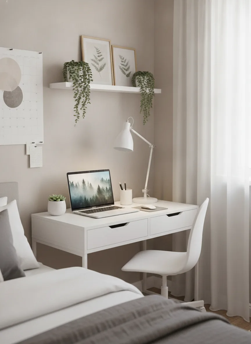 Small desk beside the bed setup