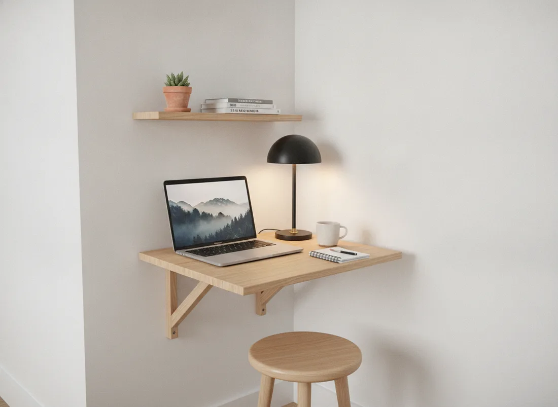 Fold-down wall desk setup