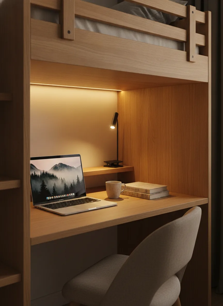 Under-loft-bed desk setup