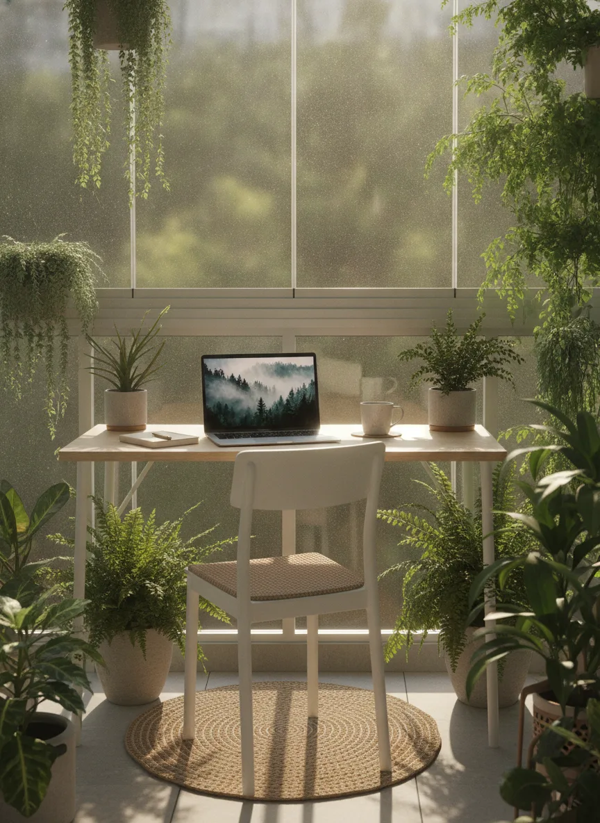 Sunroom balcony desk setup
