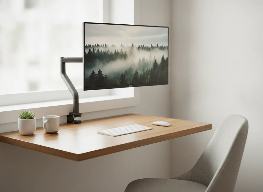 Monitor-arm small desk setup