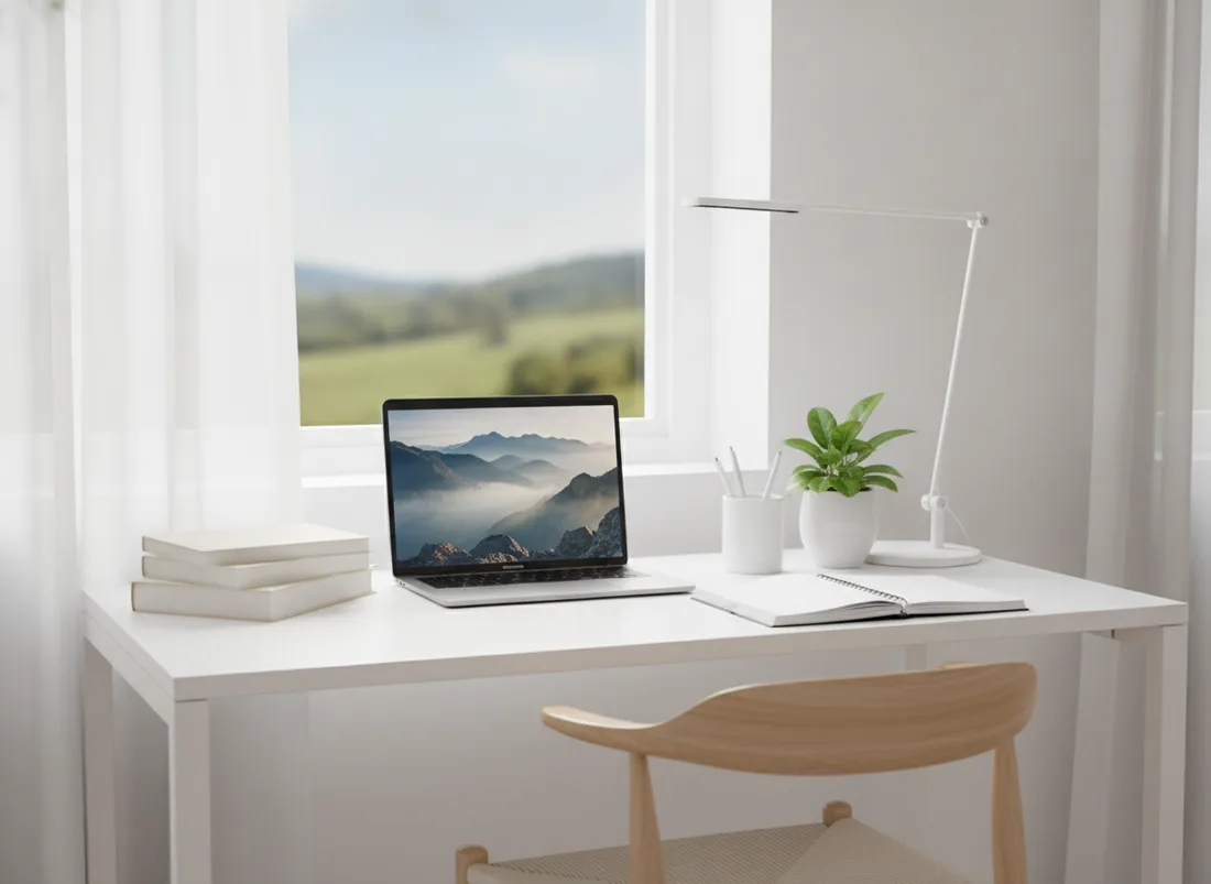 Bright airy study desk setup