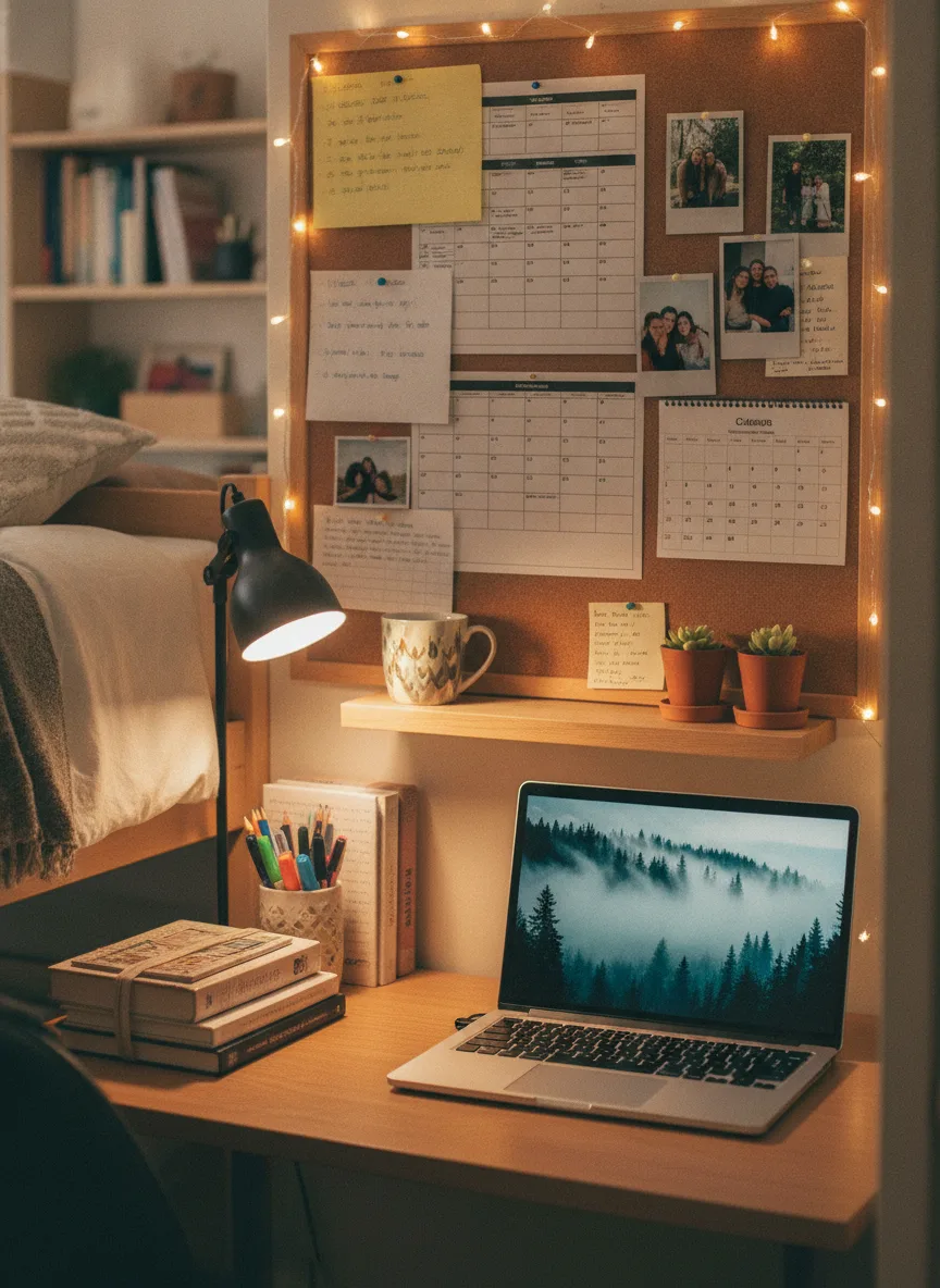 Dorm study desk setup