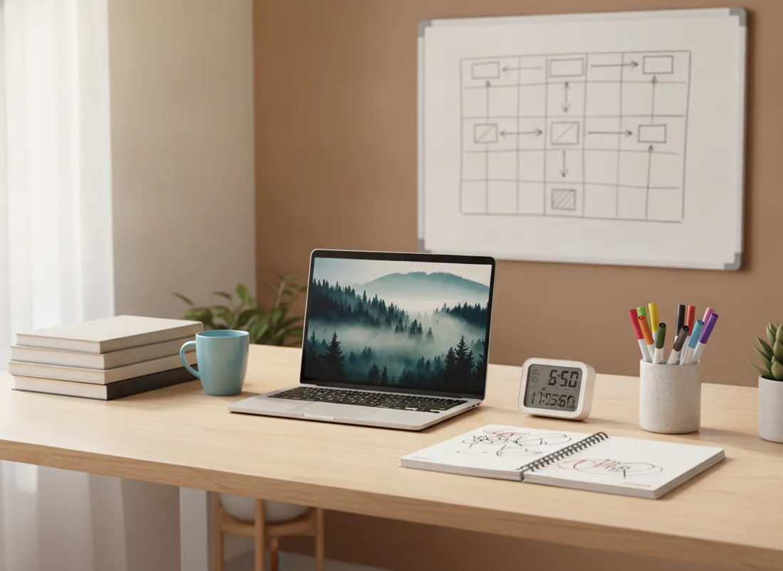 Whiteboard productivity desk setup