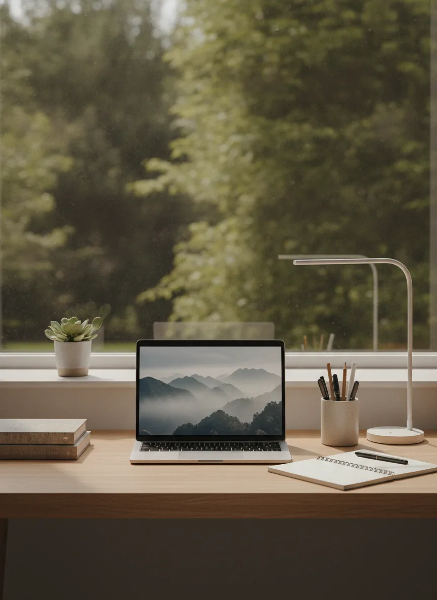 Window study desk setup