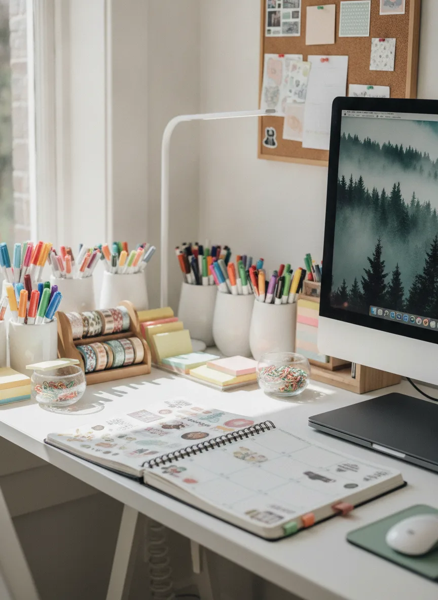 Stationery-lover study desk setup