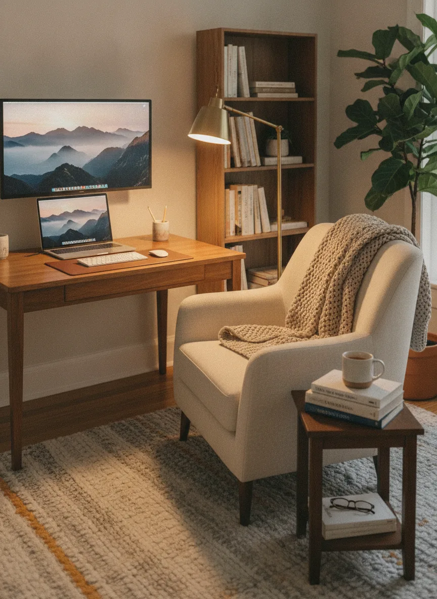 Study reading nook desk setup