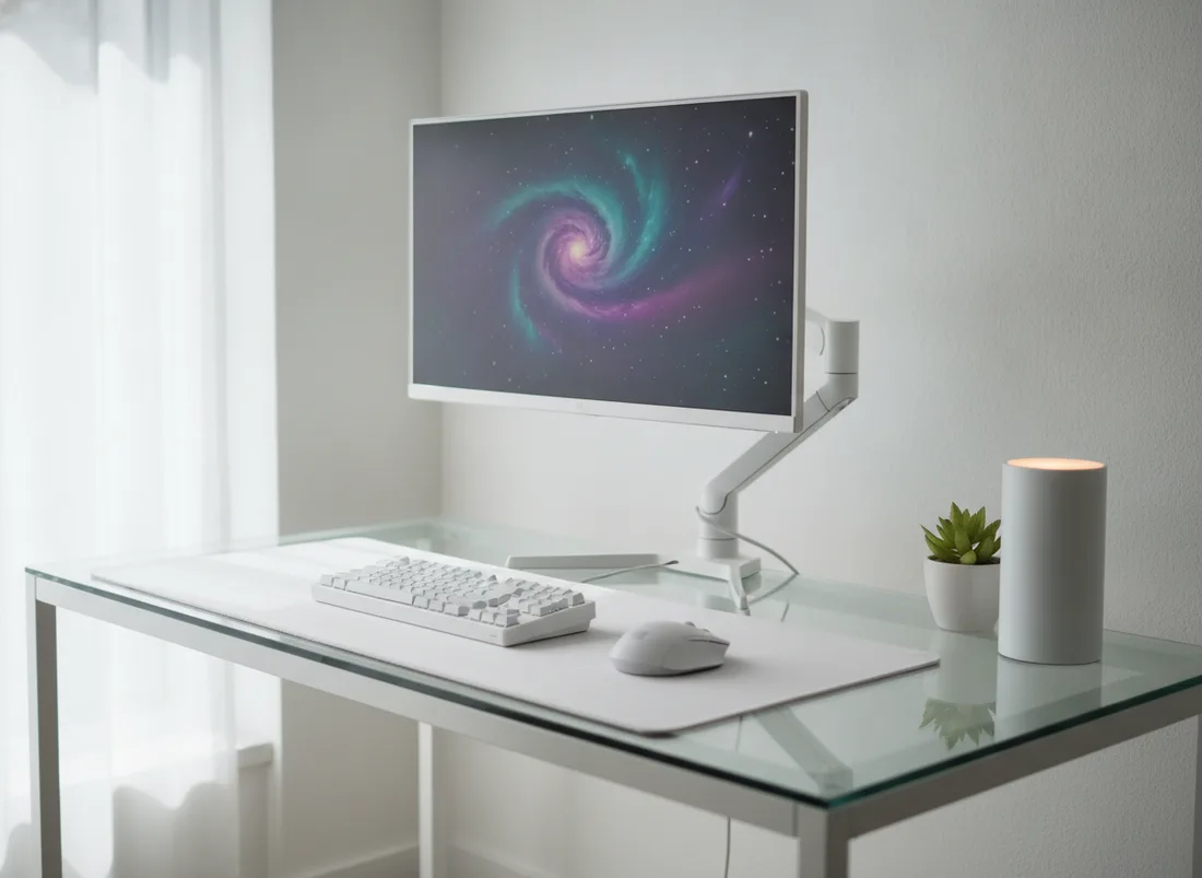 White glass desk setup
