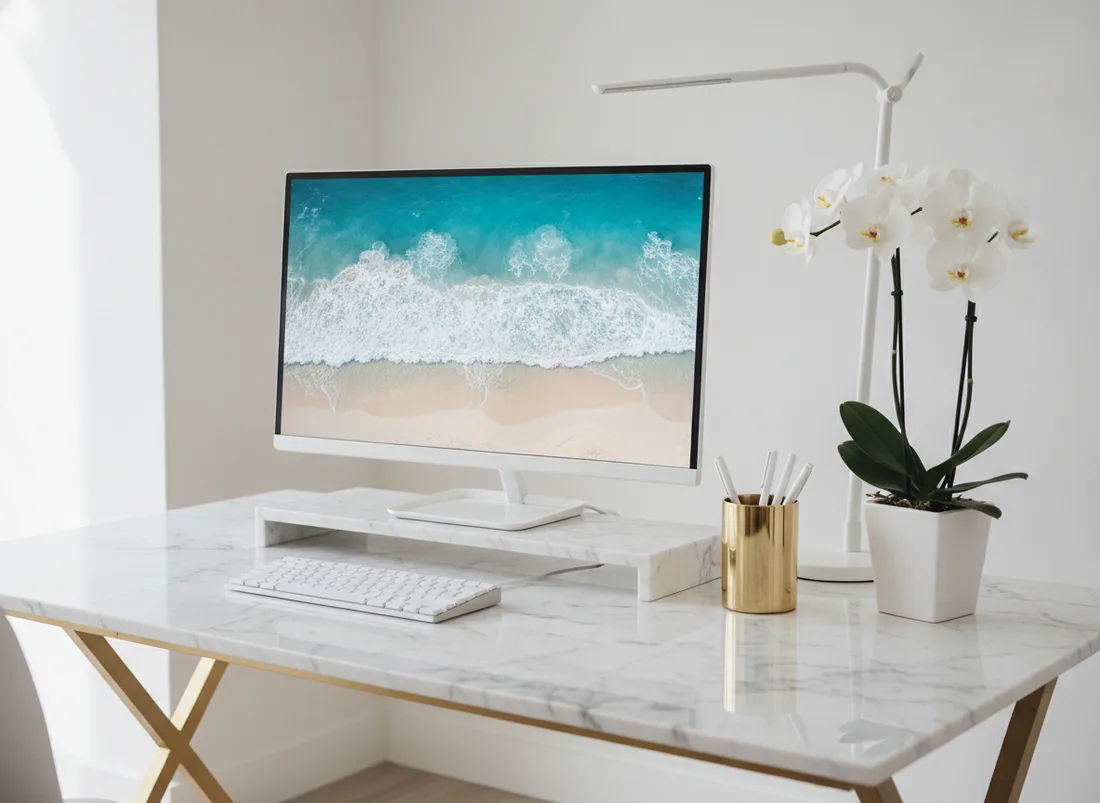 White marble desk setup