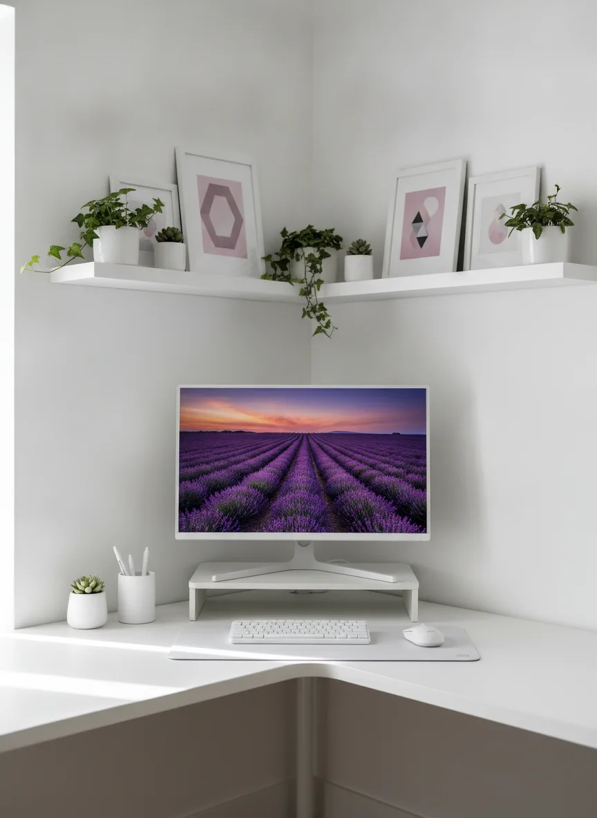 White corner desk setup